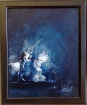Blåvita elddansare 40X50  - SÅLD